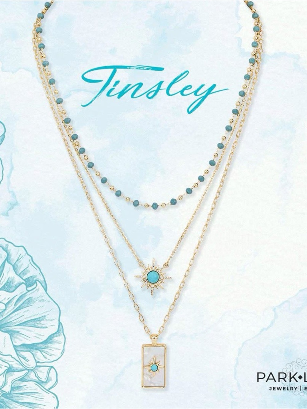 Park Lane 🩵 TINSLEY Necklace Turquoise Mother of Pearl Dog Tag Layered 3 in 1